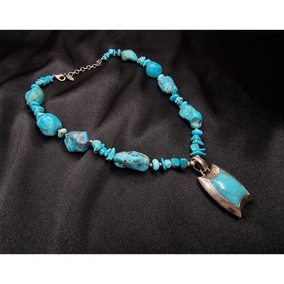 Barse 925 Sterling Silver Turquoise Beaded Necklace With Pendant Boho Chic Jewel - Picture 3 of 6